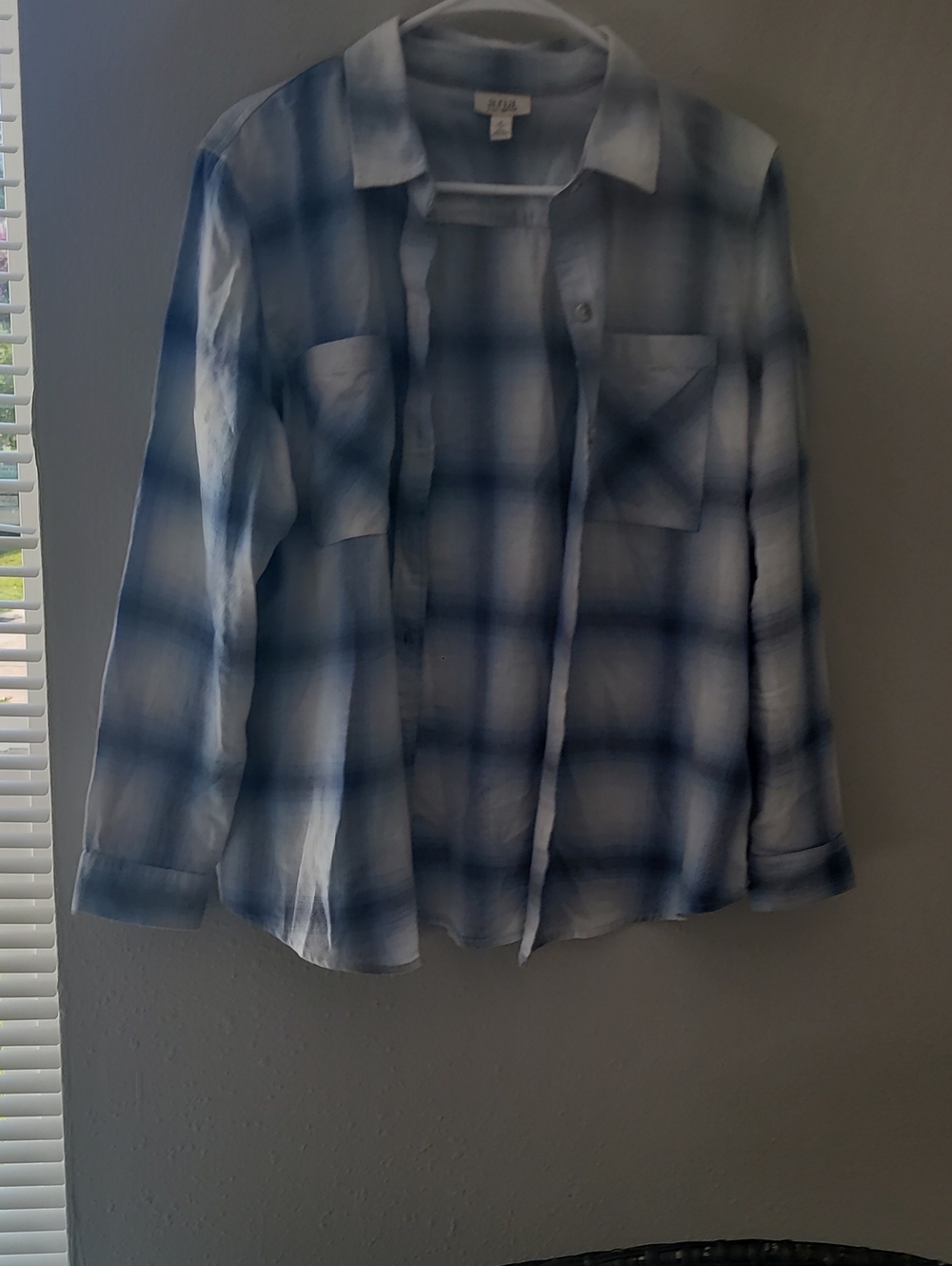 a.n.a Light Blue Ombre Plaid Shirt